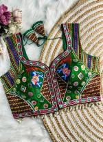 Silk Green Navratri Wear Mirror Work Readymade Blouse